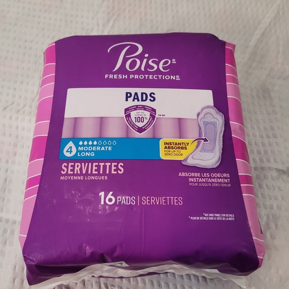 Poise Fresh Protection Incontinence Pads Moderate Long Absorbency 16 Count